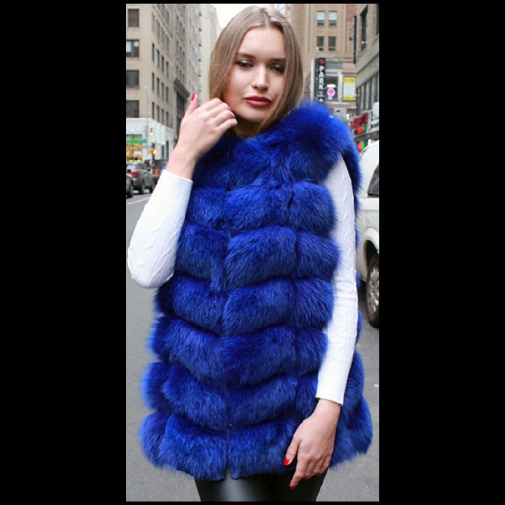 Navy Blue Fox Fur Jacket